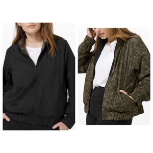 Lululemon Bombs Away Green Camo Black Reversible Windbreaker Sz 4 Bomber Jacket